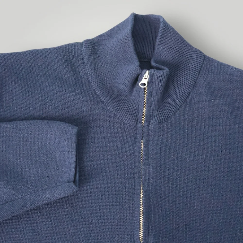 Frank‎ And Oak Navy Quarter Zip Sweater Large 100% Mercerized Cotton Minimal